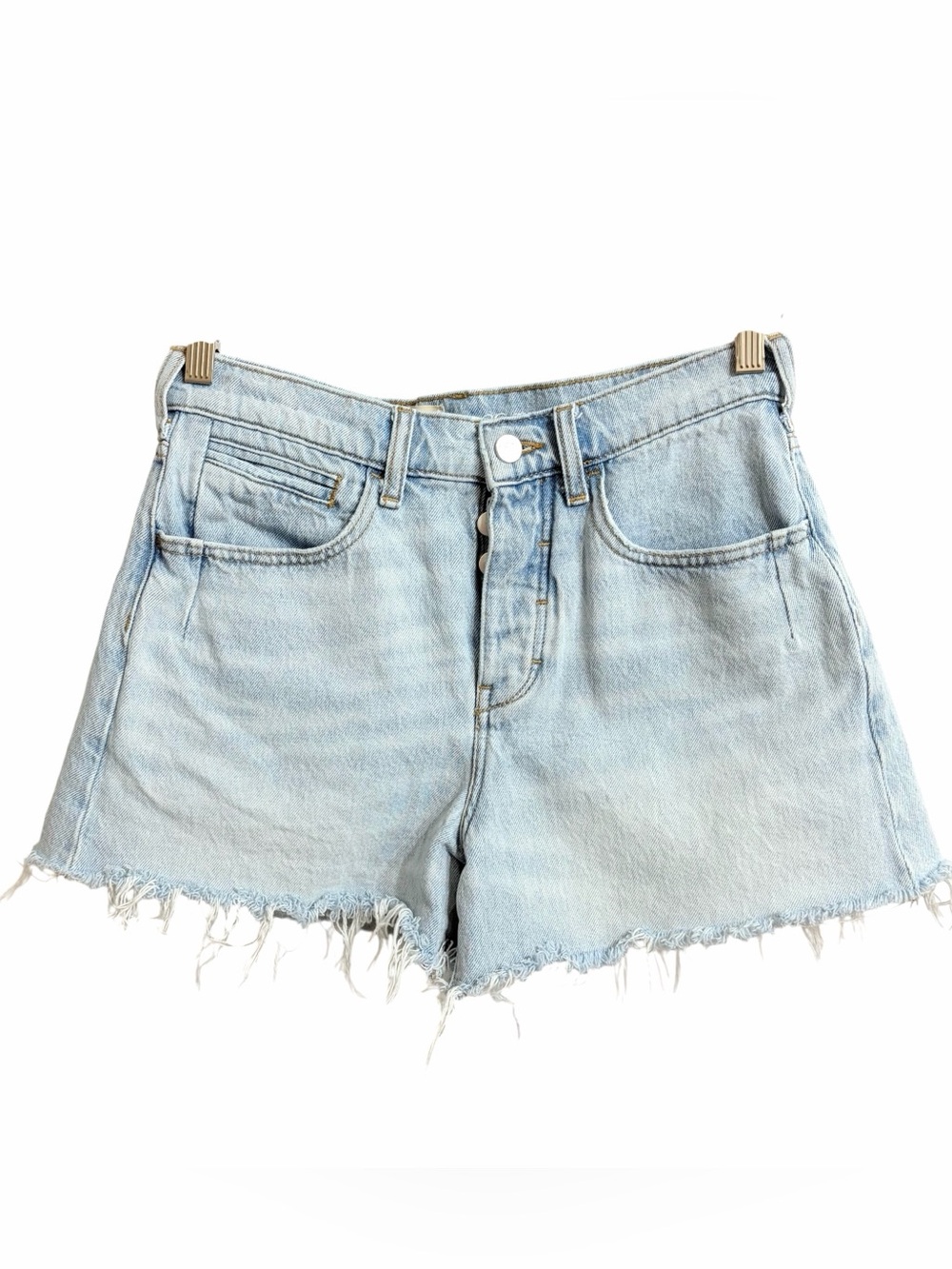 Pilcro Boho Festival High Waist Button Fly Cut Off Jean Shorts 26 Light Wash